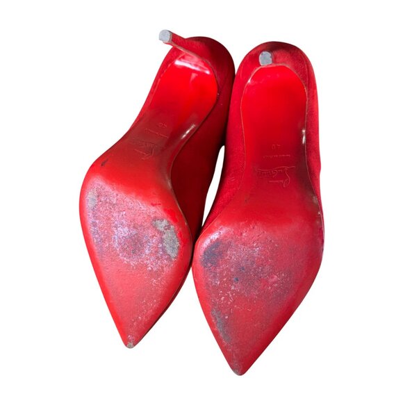 Christian Louboutin Pigalle Follies 100 Red Suede Oeillet Pump Heel Size EU 40 - Picture 7 of 10